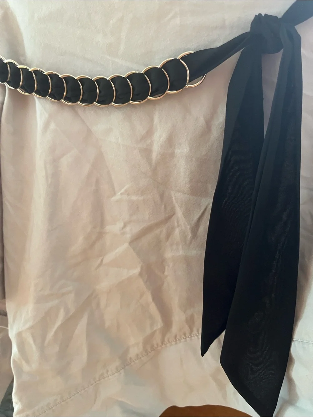 Women’s Black Y2K Scarf Belt Silver Tone Chain Ring Waist Tie OS Boho Self Tie